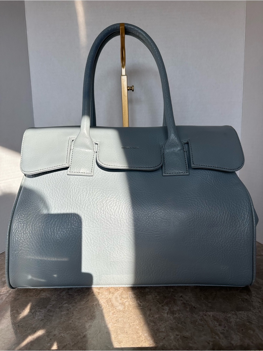 Matt & Nat Slate Gray Blue Pebbled Vegan Leather Satchel Tote Flap Doctor Bag